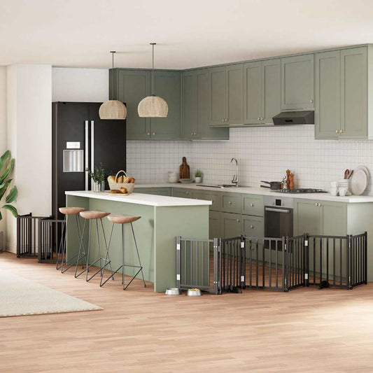 12-Tlg. Hundetor Mit Tür Faltbar 600 Cm Pappelholz