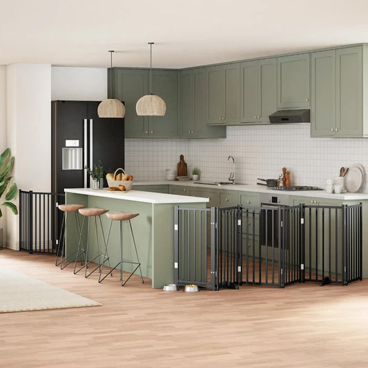 9-Tlg. Hundetor Mit Tür Faltbar 450 Cm Pappelholz