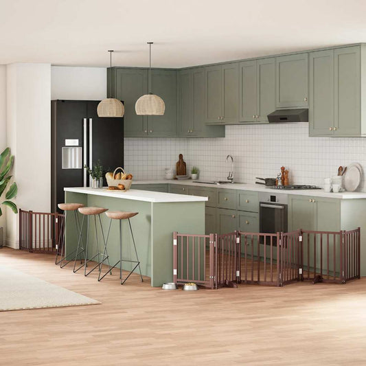 9-Tlg. Hundetor Mit Tür Faltbar 450 Cm Pappelholz