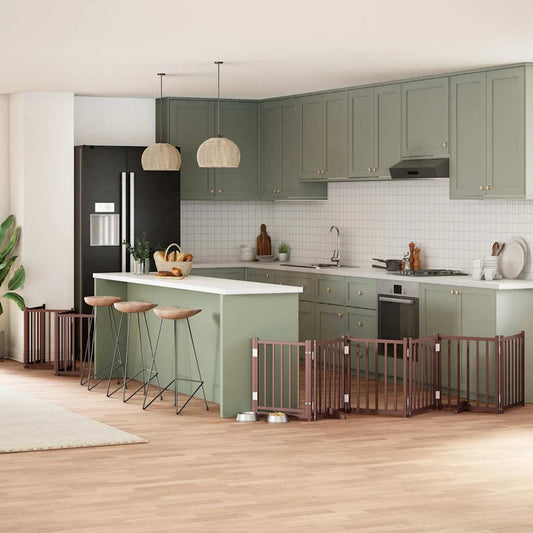 15-Tlg. Hundetor Mit Tür Faltbar 750 Cm Pappelholz