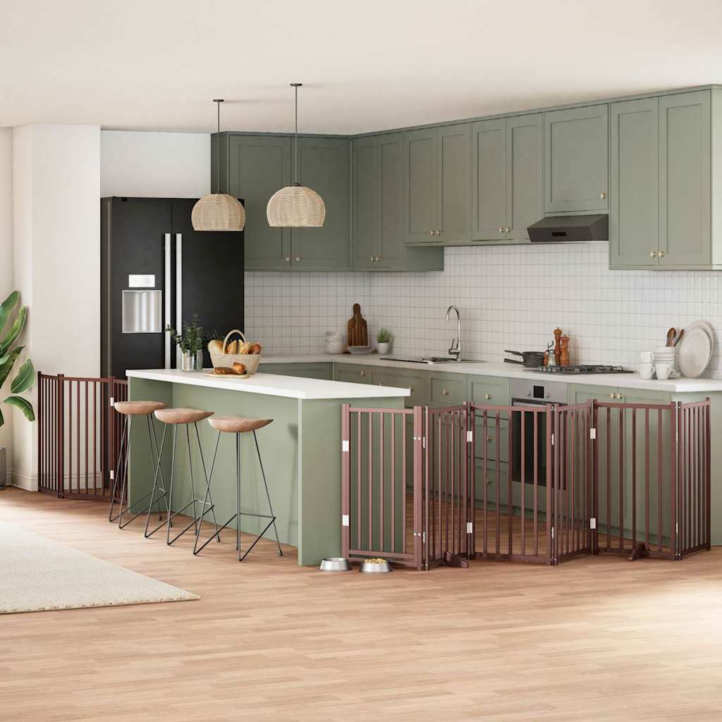 9-Tlg. Hundetor Mit Tür Faltbar 450 Cm Pappelholz