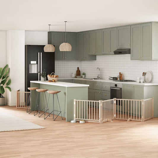 8-Tlg. Hundetor Mit Tür Faltbar 640 Cm Pappelholz