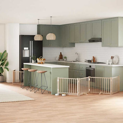 10-Tlg. Hundetor Mit Tür Faltbar 800 Cm Pappelholz