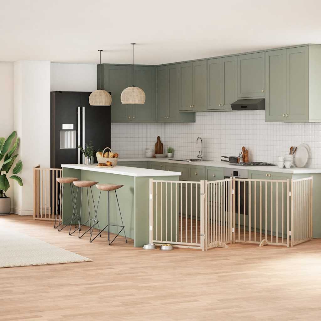 8-Tlg. Hundetor Mit Tür Faltbar 640 Cm Pappelholz