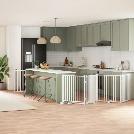 8-Tlg. Hundetor Mit Tür Faltbar 640 Cm Pappelholz