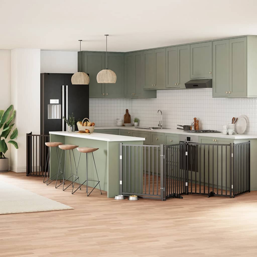 6-Tlg. Hundetor Mit Tür Faltbar 480 Cm Pappelholz