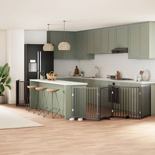 6-Tlg. Hundetor Mit Tür Faltbar 480 Cm Pappelholz