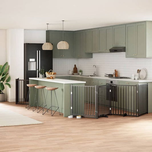 8-Tlg. Hundetor Mit Tür Faltbar 640 Cm Pappelholz