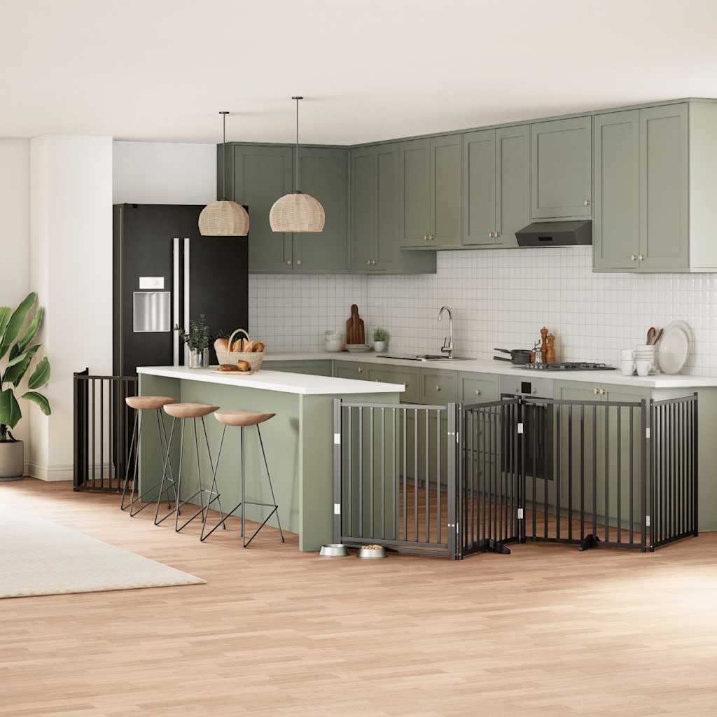 10-Tlg. Hundetor Mit Tür Faltbar 800 Cm Pappelholz