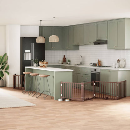 8-Tlg. Hundetor Mit Tür Faltbar 640 Cm Pappelholz