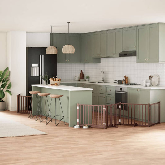 10-Tlg. Hundetor Mit Tür Faltbar 800 Cm Pappelholz