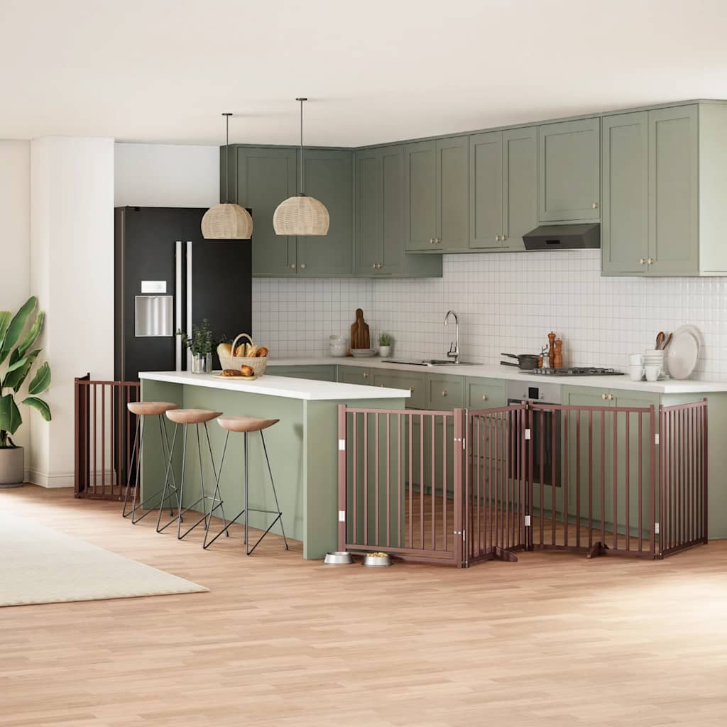 8-Tlg. Hundetor Mit Tür Faltbar 640 Cm Pappelholz