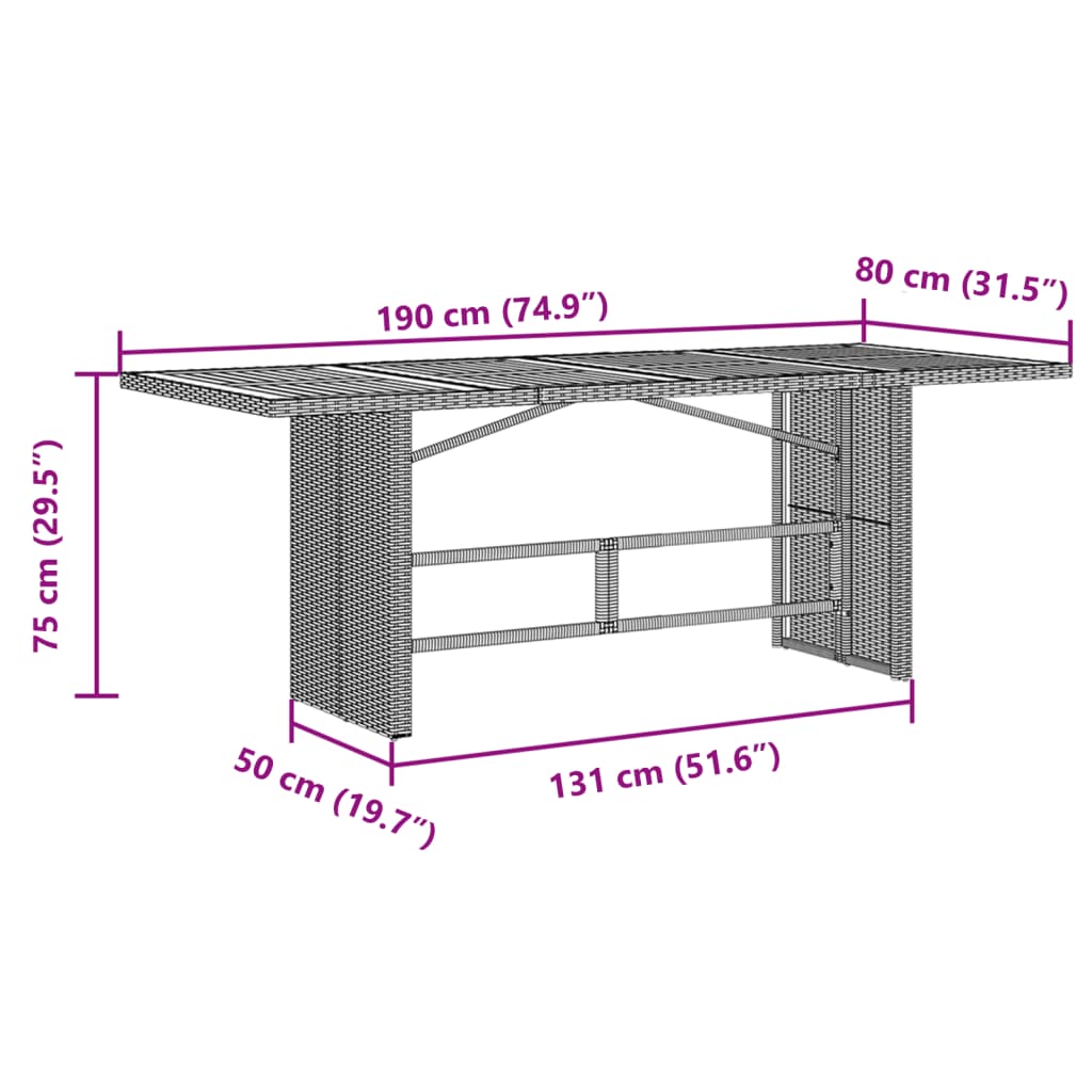 Gartentisch Mit Platte 190X80X75 Cm Poly Rattan