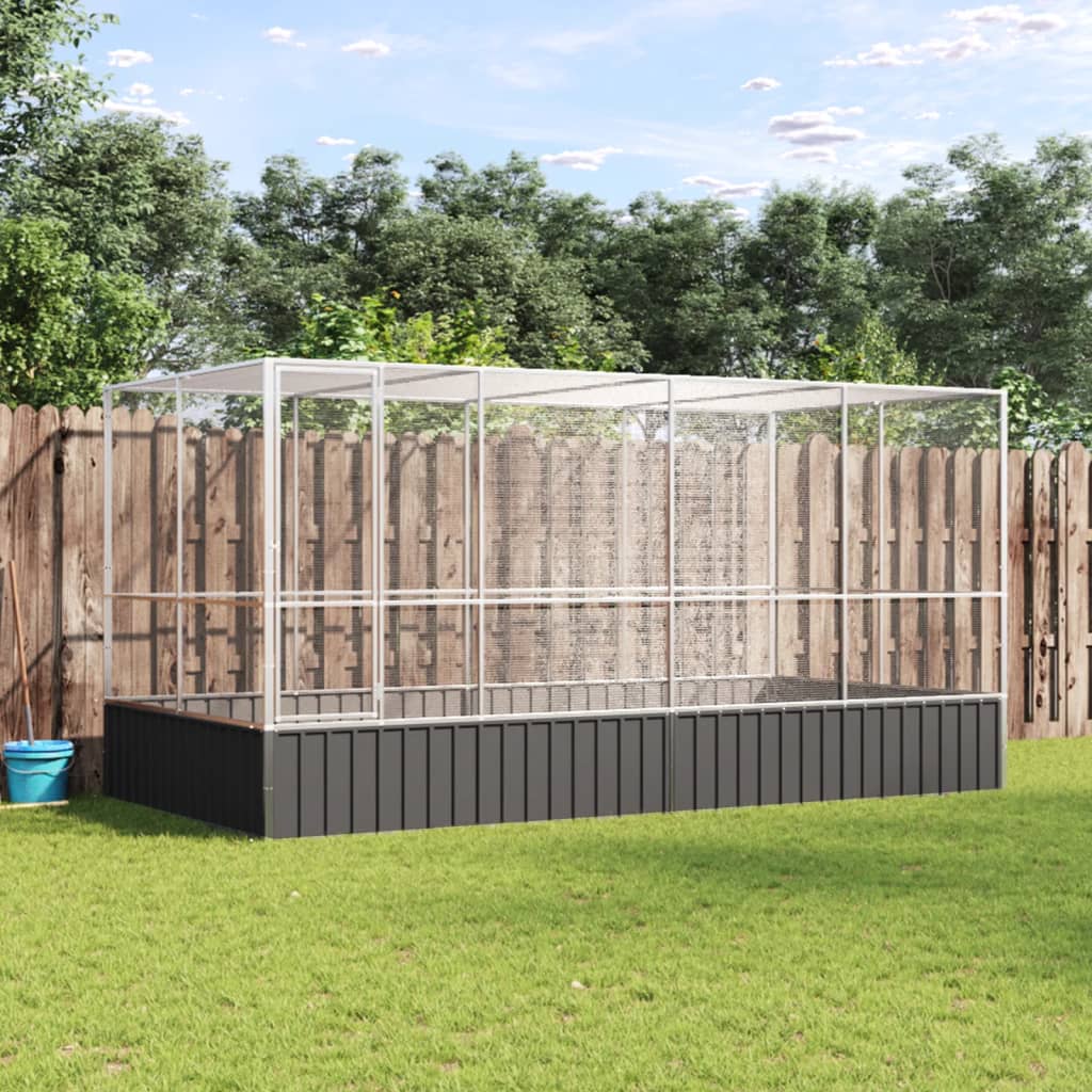 Voliere Mit Erweiterung Silbern 834,5X107X212 Cm Stahl