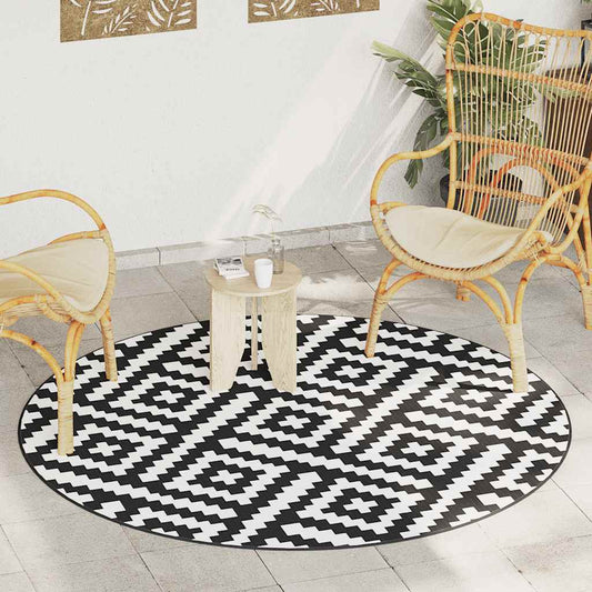 Outdoor-Teppich Arakil Weiß Und Schwarz Ø200 Cm Pp Quadratisches Design