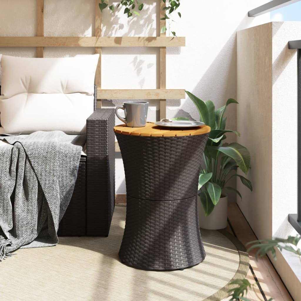 Garten-Beistelltisch Trommelform Poly Rattan Massivholz