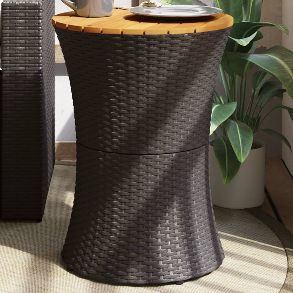Garten-Beistelltisch Trommelform Poly Rattan Massivholz