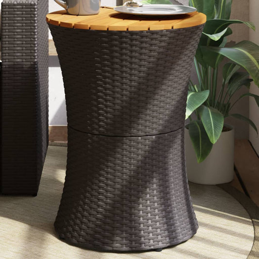 Garten-Beistelltisch Trommelform Poly Rattan Massivholz