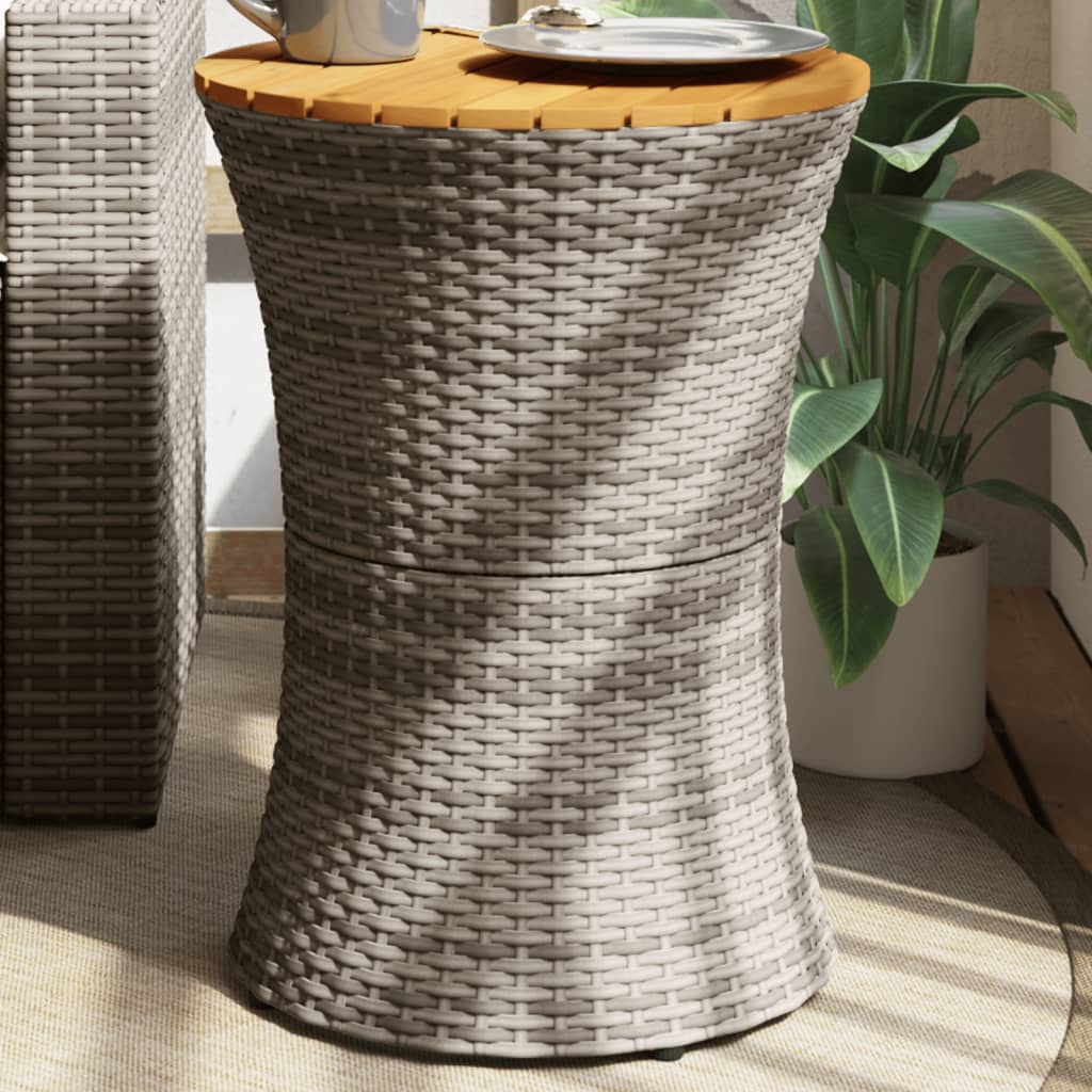 Garten-Beistelltisch Trommelform Poly Rattan Massivholz
