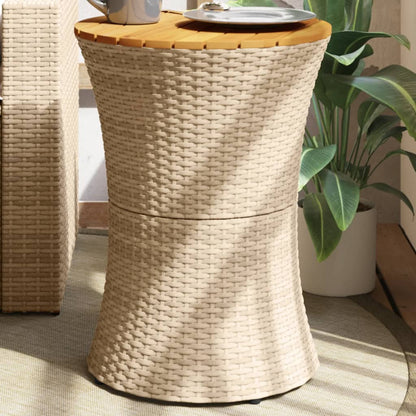 Garten-Beistelltisch Trommelform Poly Rattan Massivholz