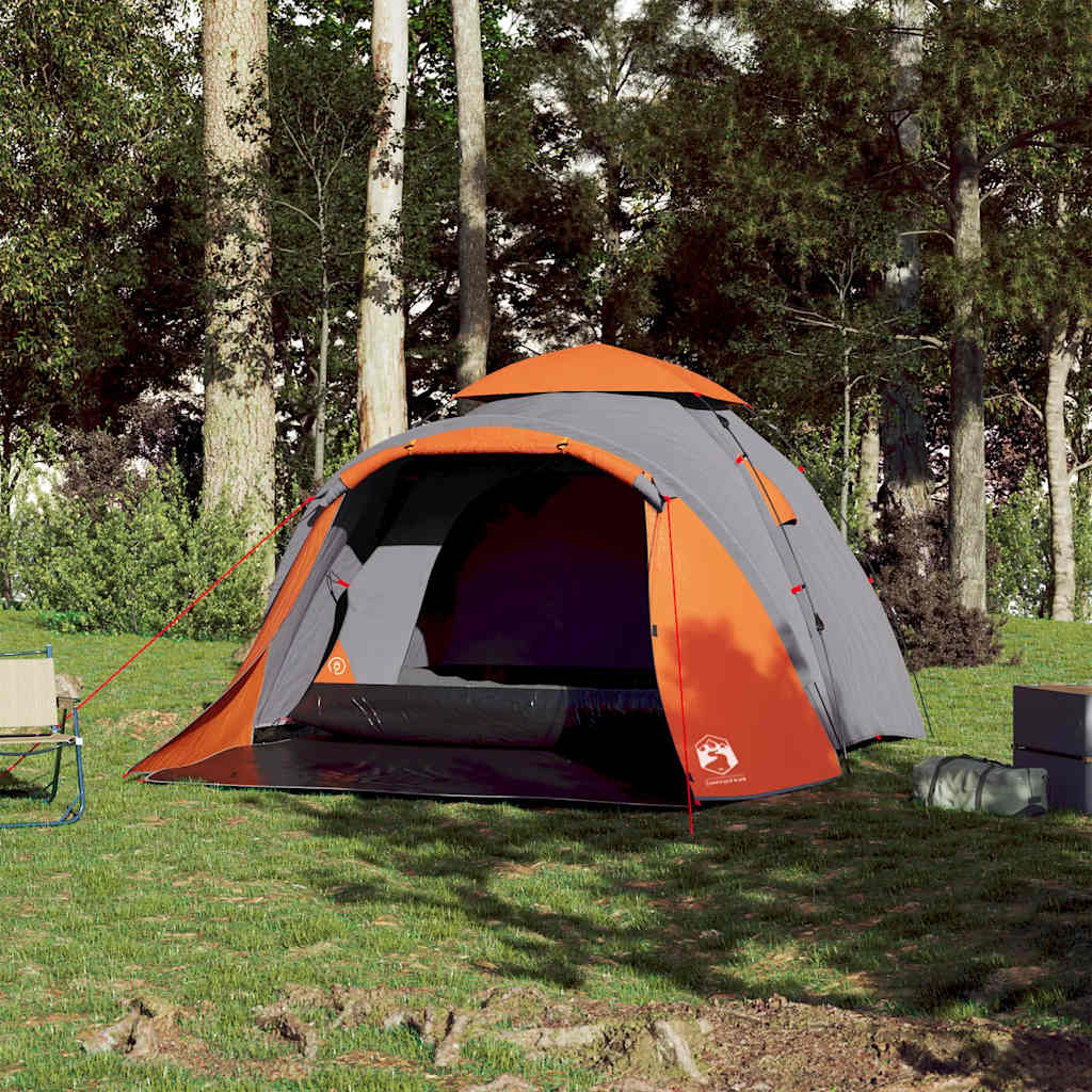 Kuppel-Campingzelt 3 Personen Quick Release Grau Und Orange