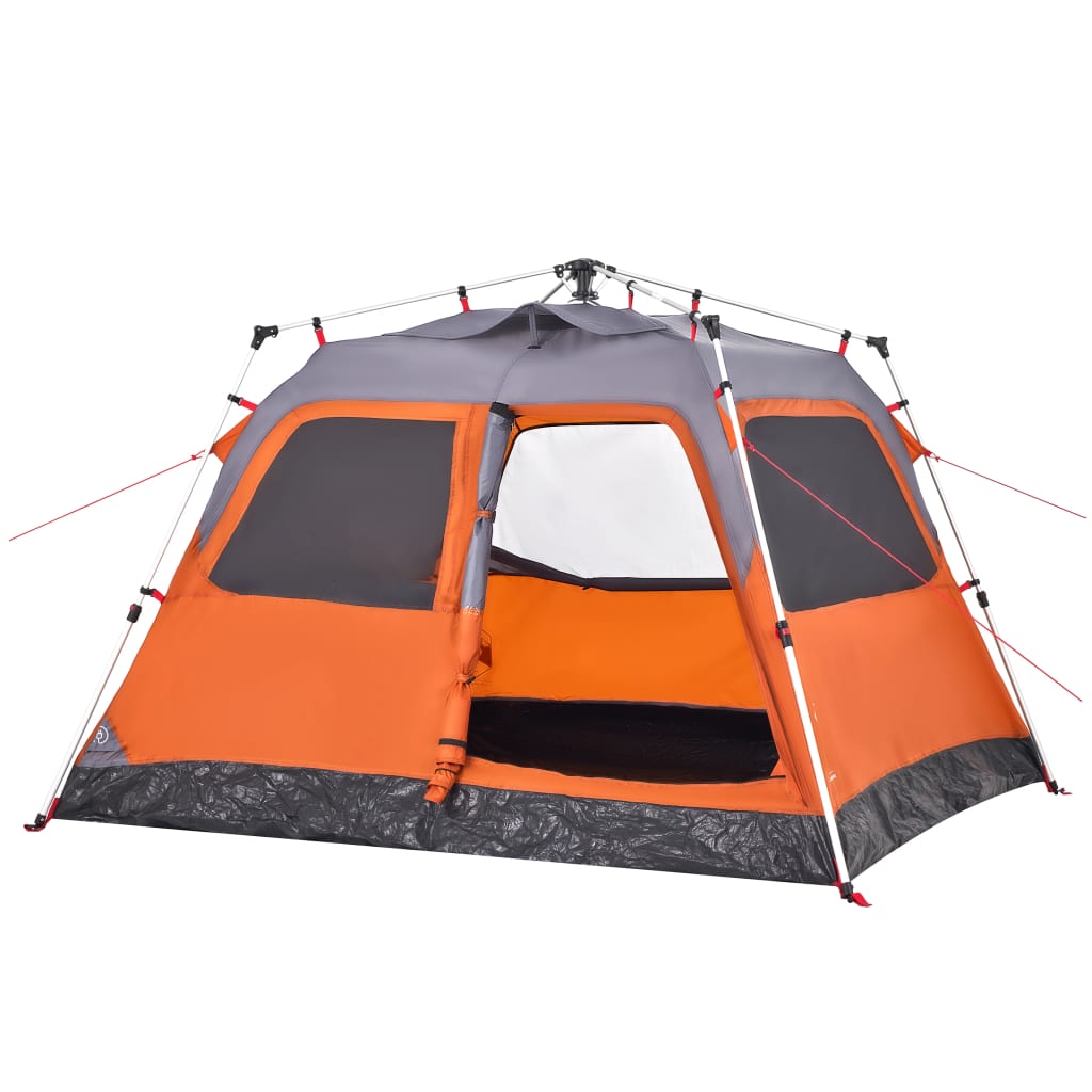 Kuppel-Campingzelt 4 Personen Quick Release Grau Und Orange