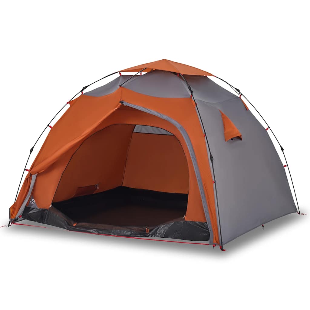 Kuppel-Campingzelt 4 Personen Quick Release Grau Und Orange