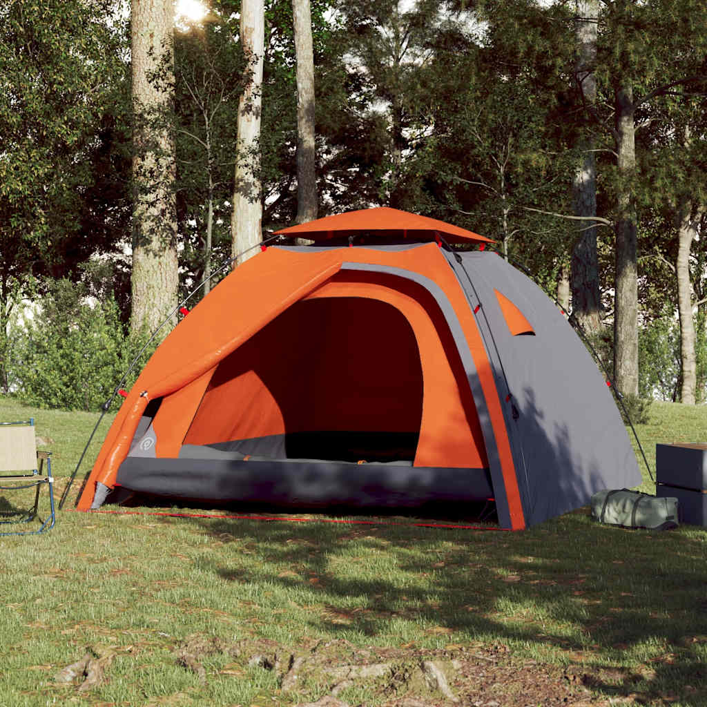 Kuppel-Campingzelt 4 Personen Quick Release Grau Und Orange