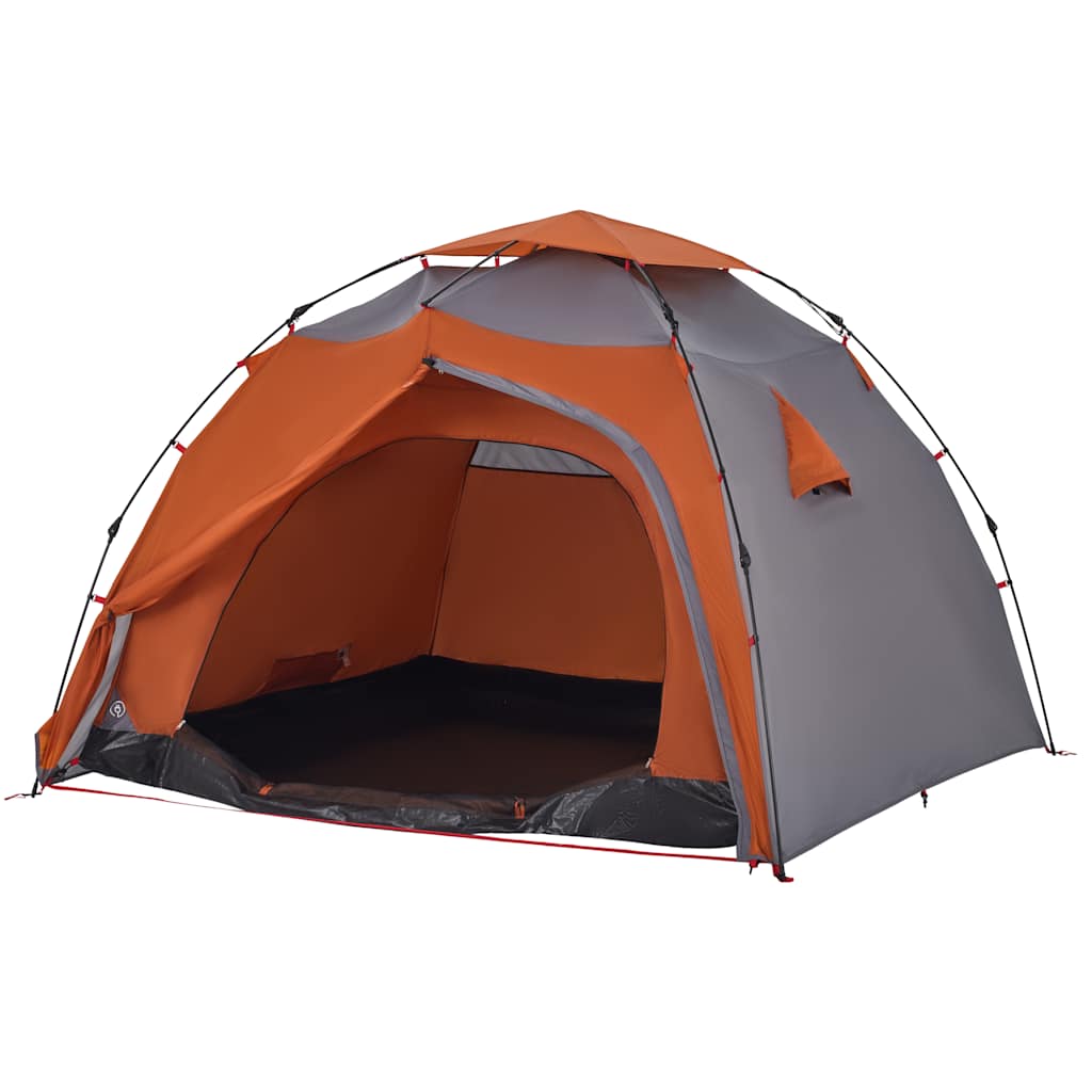 Kuppel-Campingzelt 4 Personen Quick Release Grau Und Orange