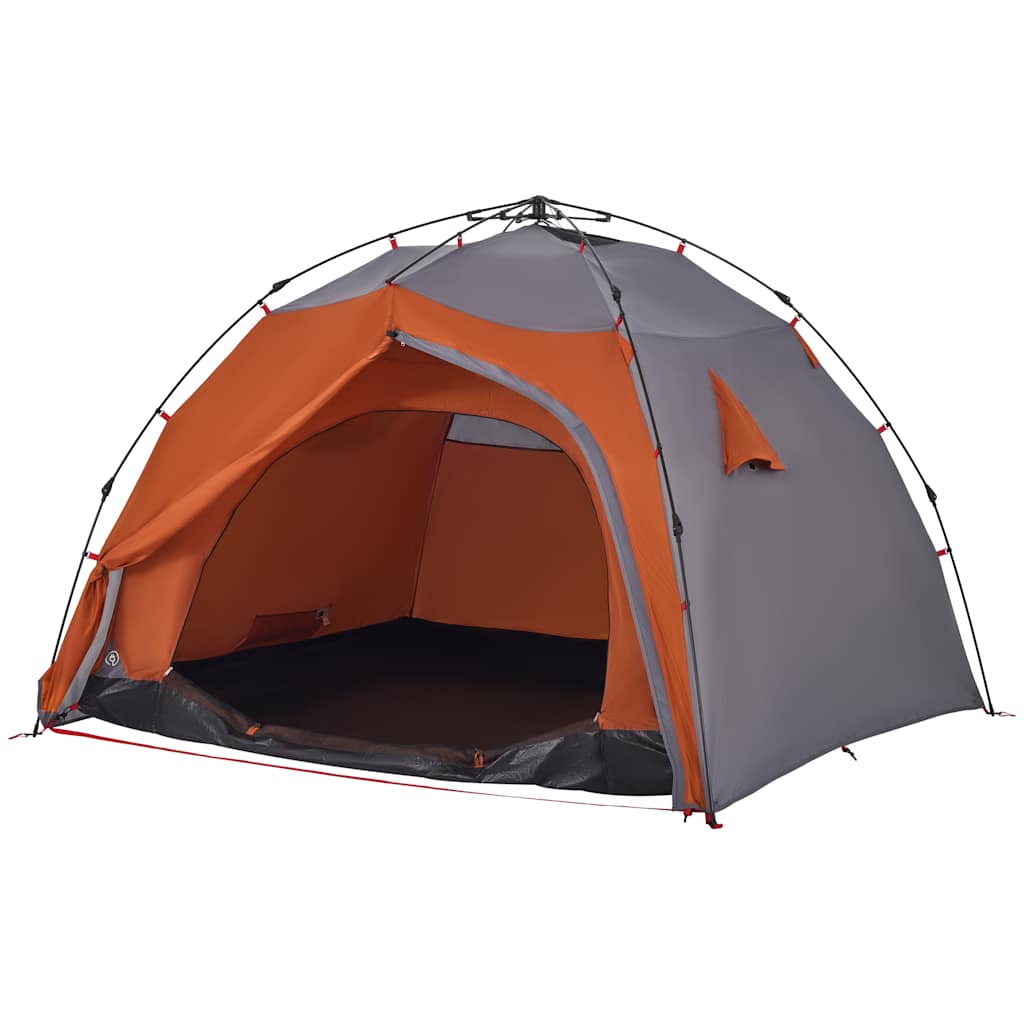 Kuppel-Campingzelt 4 Personen Quick Release Grau Und Orange