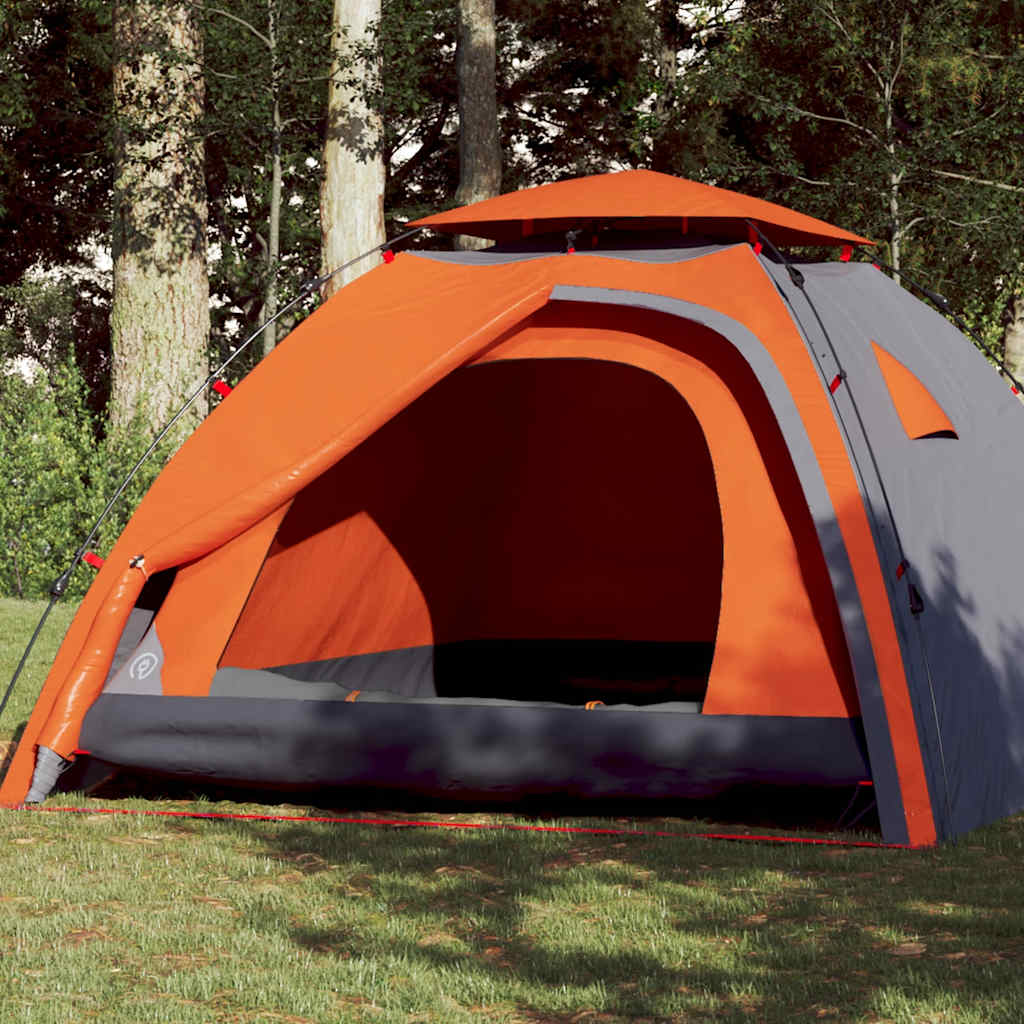 Kuppel-Campingzelt 4 Personen Quick Release Grau Und Orange