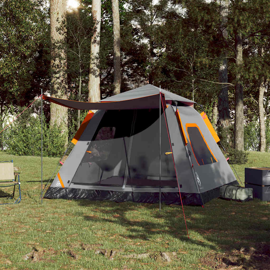 Kuppel-Campingzelt 5 Personen Quick Release Grau Und Orange