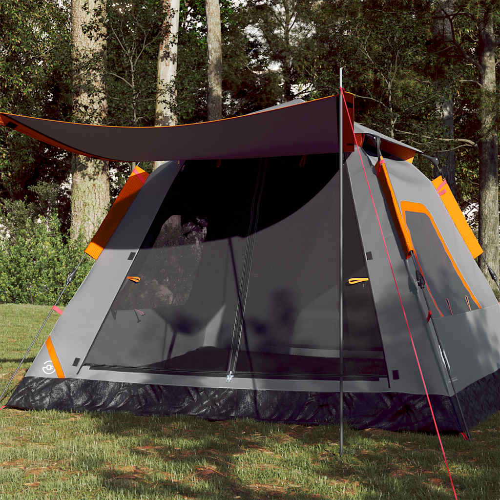 Kuppel-Campingzelt 5 Personen Quick Release Grau Und Orange