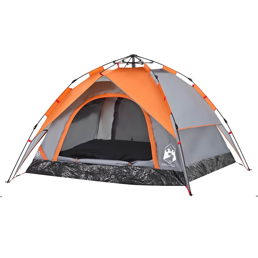 Kuppel-Campingzelt 3 Personen Quick Release Grau Und Orange