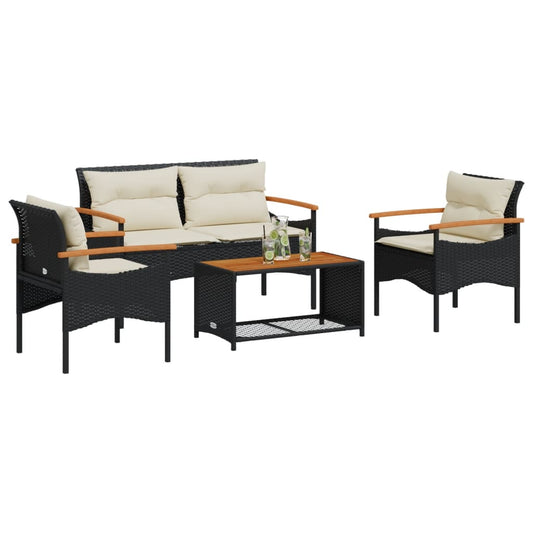 4-Tlg. Garten-Sofagarnitur Mit Kissen Poly Rattan
