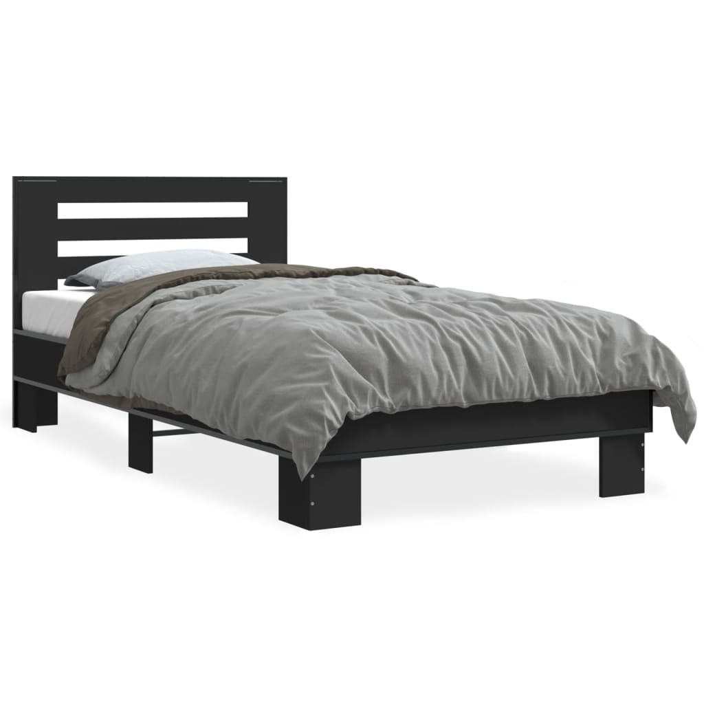 Bettgestell Schwarz 90X190 Cm Holzwerkstoff Und Metall