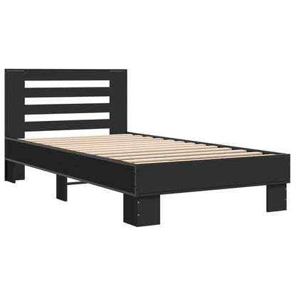 Bettgestell Schwarz 90X190 Cm Holzwerkstoff Und Metall