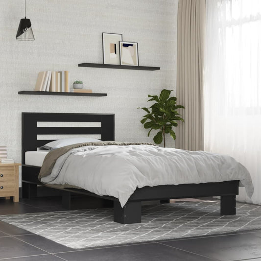 Bettgestell Schwarz 90X190 Cm Holzwerkstoff Und Metall