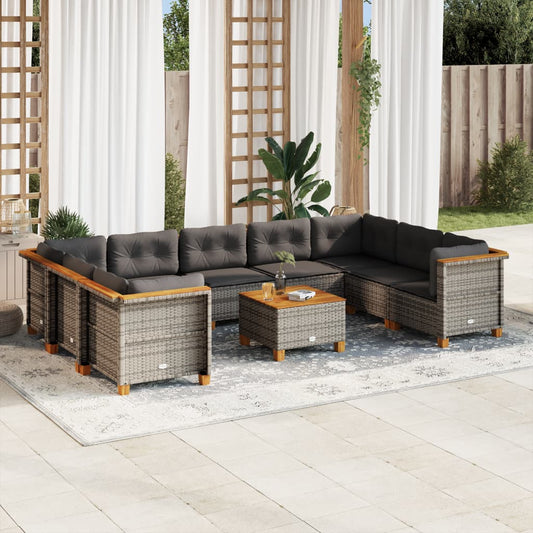 10-Tlg. Garten-Sofagarnitur Mit Kissen Poly Rattan Grau