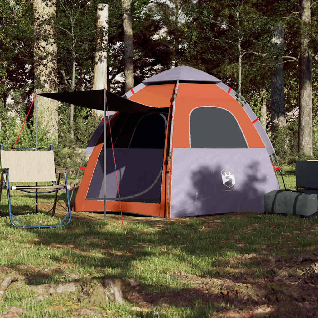 Campingzelt 4 Personen Quick Release Grau Und Orange