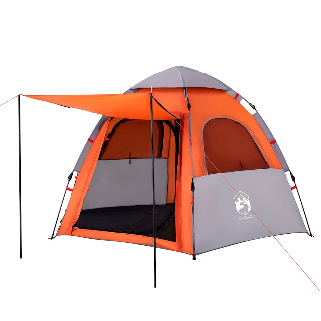 Campingzelt 4 Personen Quick Release Grau Und Orange