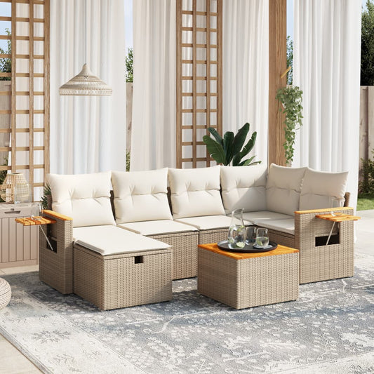 7-Tlg. Garten-Sofagarnitur Mit Kissen Poly Rattan