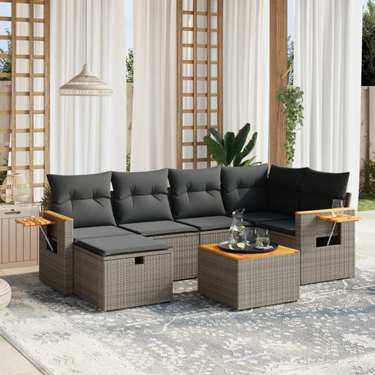 7-Tlg. Garten-Sofagarnitur Mit Kissen Poly Rattan