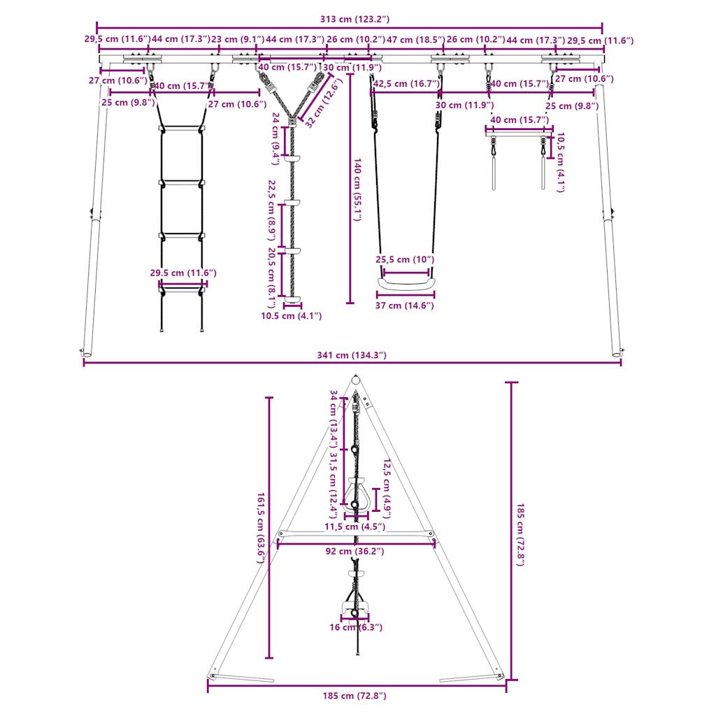 Schaukel-Set Mit Schaukelsitz Trapez Strickleiter Kletterseil