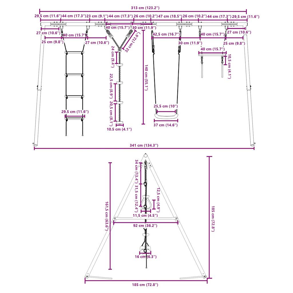 Schaukel-Set Mit Schaukelsitz Trapez Strickleiter Kletterseil