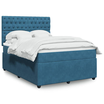 Boxspringbett Mit Matratze Dunkel Samt Blau