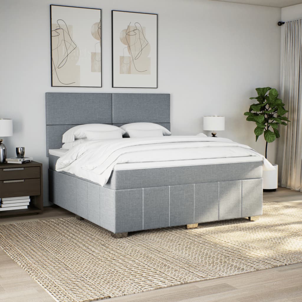 Boxspringbett Mit Matratze Stoff Hellgrau