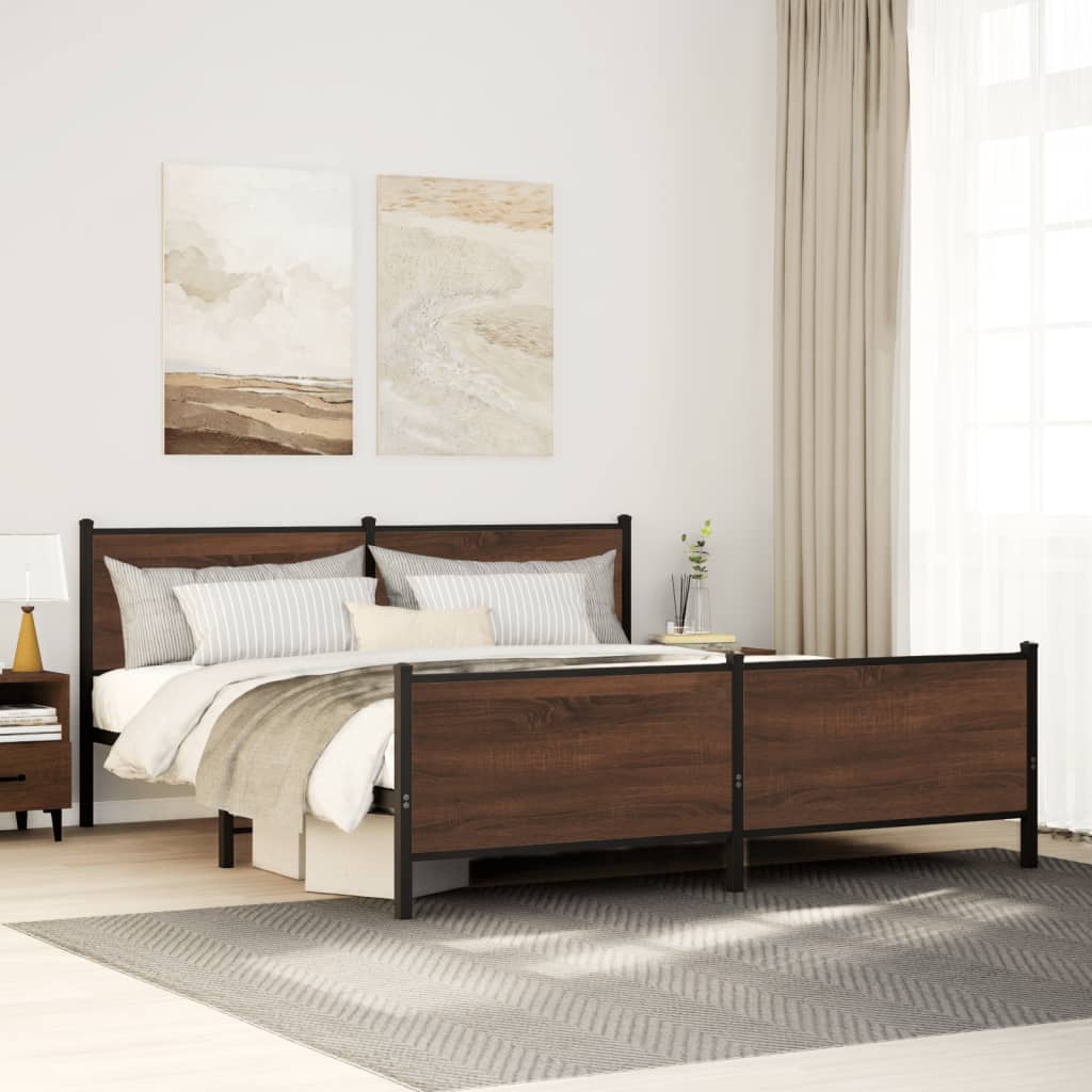 Metallbett Ohne Matratze Braun Eichen-Optik Braune Eiche