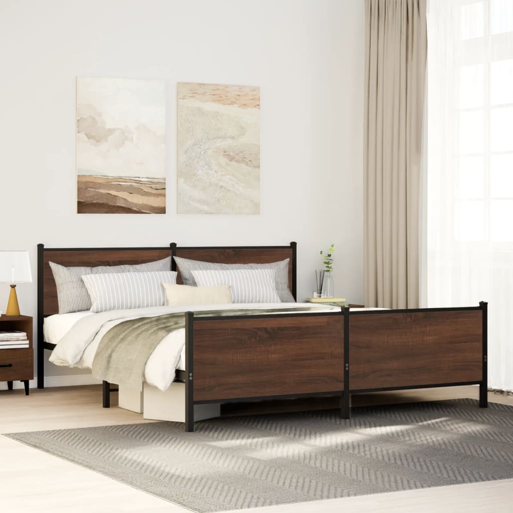 Metallbett Ohne Matratze Braun Eichen-Optik Braune Eiche