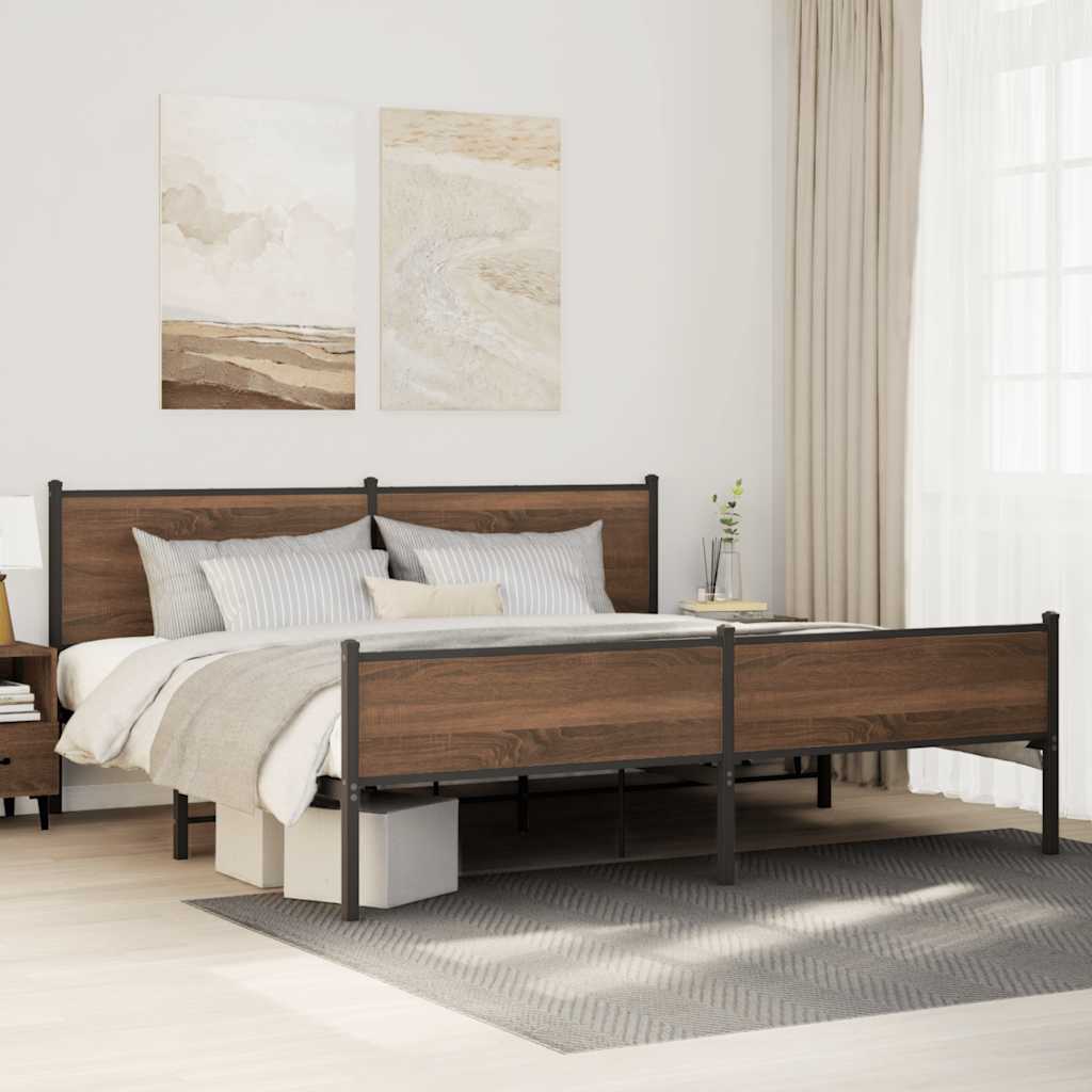 Metallbett Ohne Matratze Braun Eichen-Optik Braune Eiche